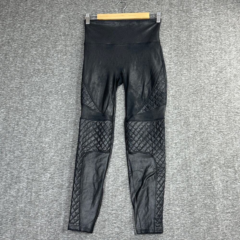 SPANX Faux Leather Quilted Leggings Black Size Meium Petite #20248Q